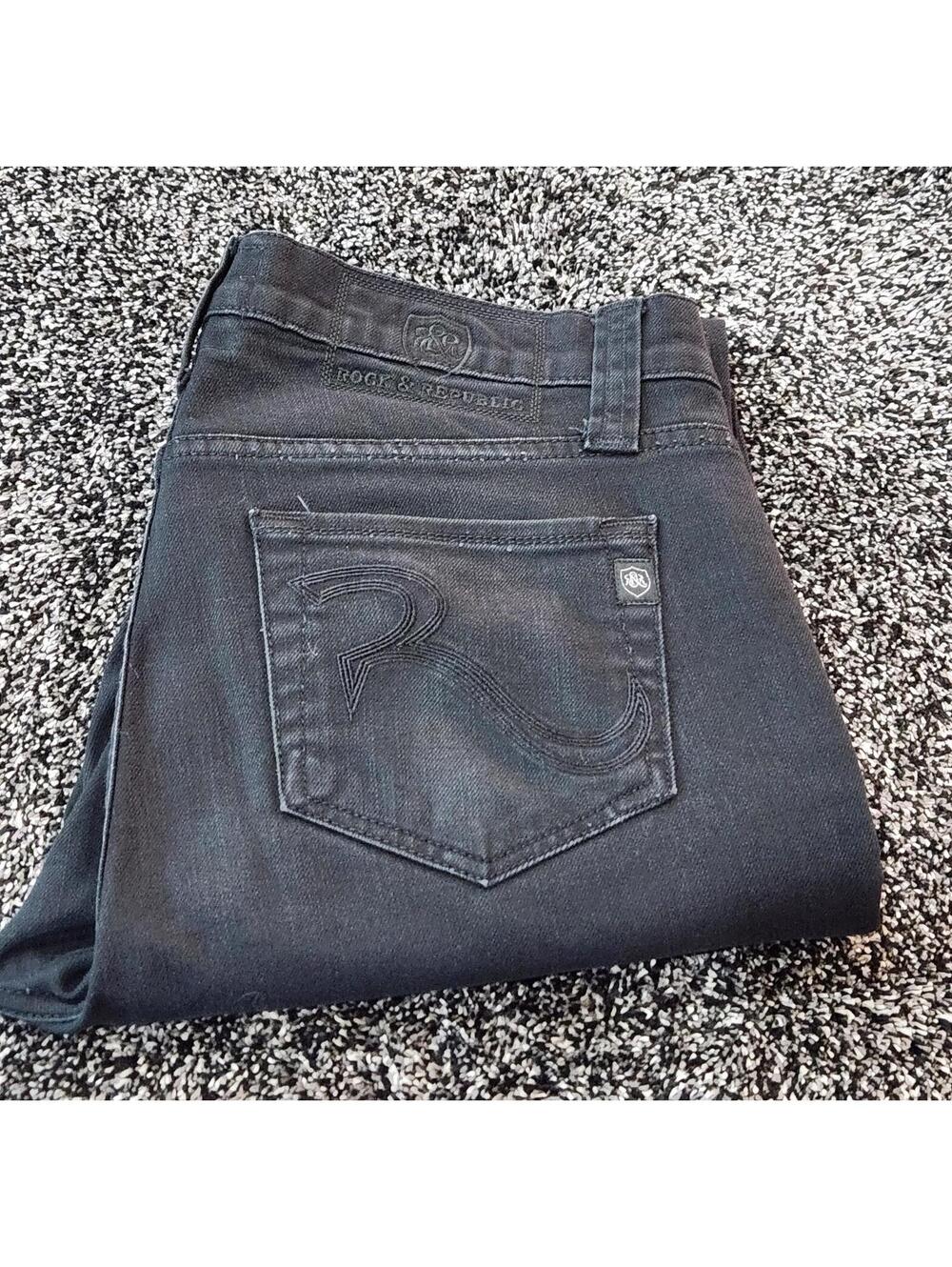Rock & Republic Size 34 Colburg Black Denim Button Fly Jeans Made in USA Cotton